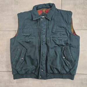 Totes Weather Protector Mens XL Green Canvas Flannel Lined Workwear Vest Utility